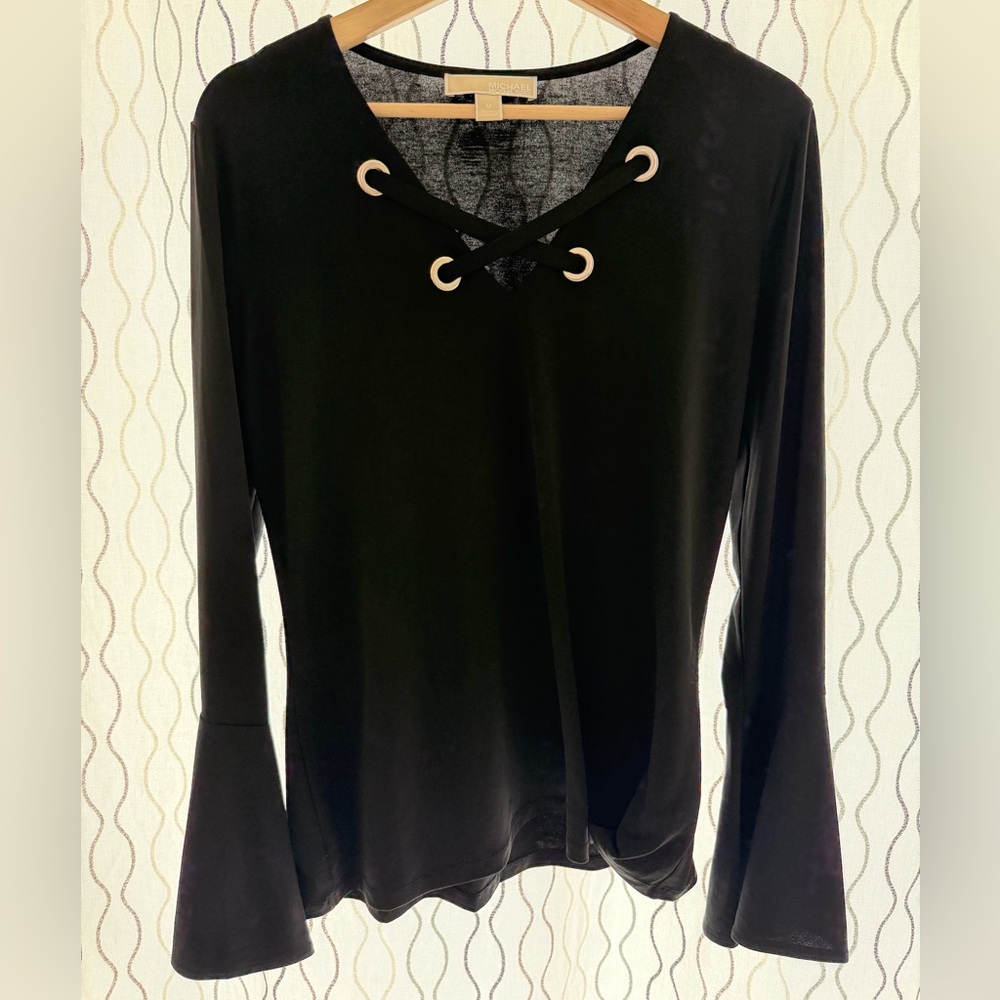 Michael Kors Black Top with Lacing and Bell Sleeves